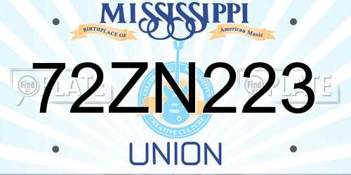 72ZN223 Mississippi License Plate