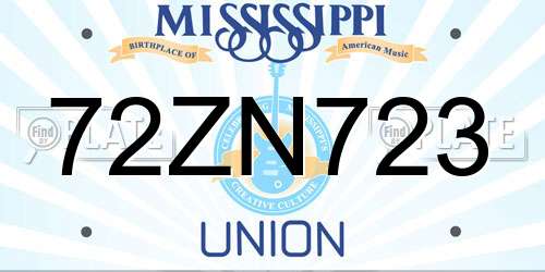 72ZN723 Mississippi License Plate