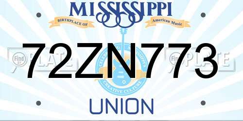 72ZN773 Mississippi License Plate
