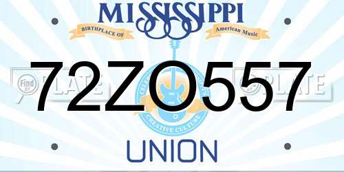 72ZO557 Mississippi License Plate
