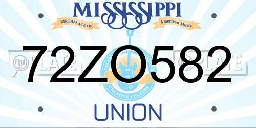 72ZO582 Mississippi License Plate