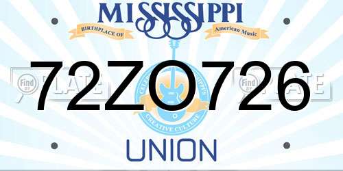72ZO726 Mississippi License Plate