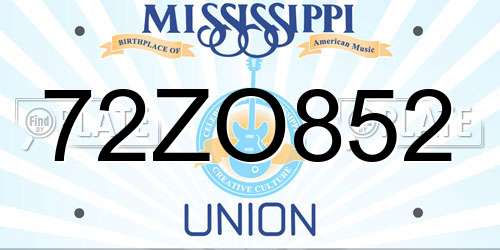 72ZO852 Mississippi License Plate