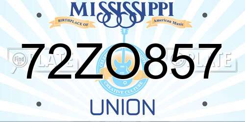 72ZO857 Mississippi License Plate