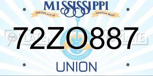 72ZO887 Mississippi License Plate