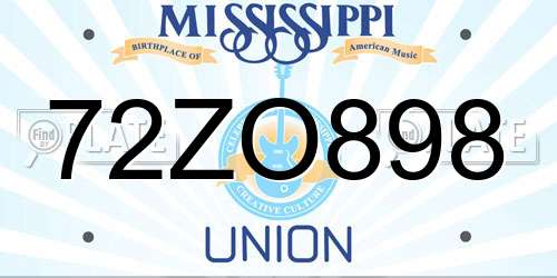 72ZO898 Mississippi License Plate
