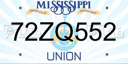 72ZQ552 Mississippi License Plate