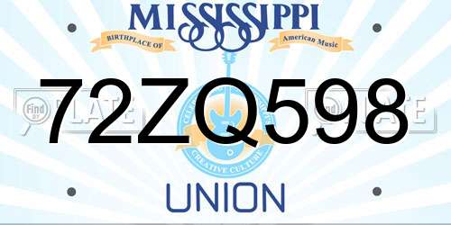 72ZQ598 Mississippi License Plate