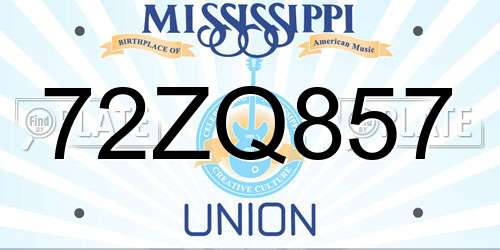 72ZQ857 Mississippi License Plate