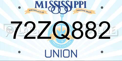 72ZQ882 Mississippi License Plate