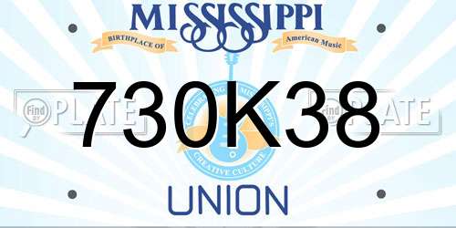 730K38 Mississippi License Plate