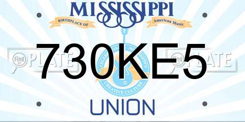 730KE5 Mississippi License Plate