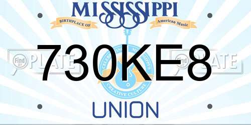 730KE8 Mississippi License Plate