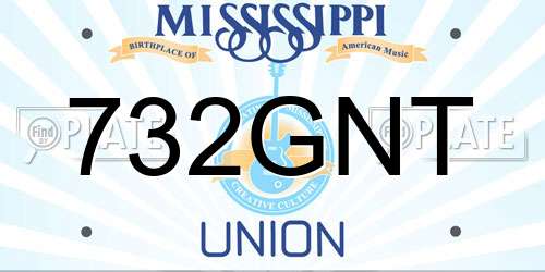 732GNT Mississippi License Plate