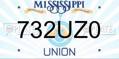 732UZ0 Mississippi License Plate