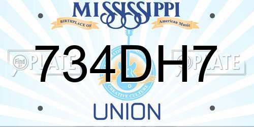 734DH7 Mississippi License Plate
