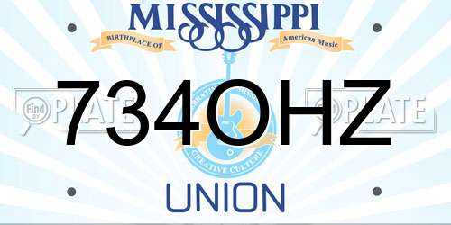 734OHZ Mississippi License Plate