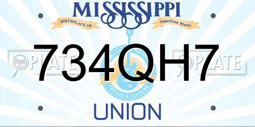 734QH7 Mississippi License Plate