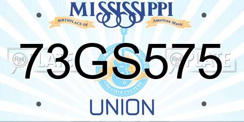 73GS575 Mississippi License Plate
