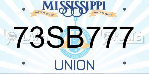 73SB777 Mississippi License Plate