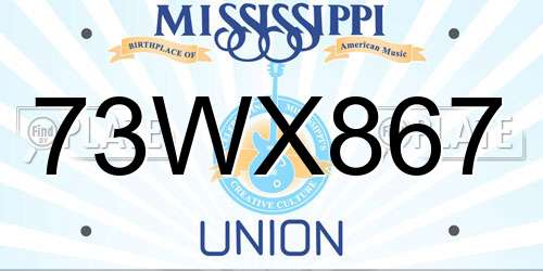 73WX867 Mississippi License Plate