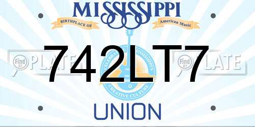 742LT7 Mississippi License Plate