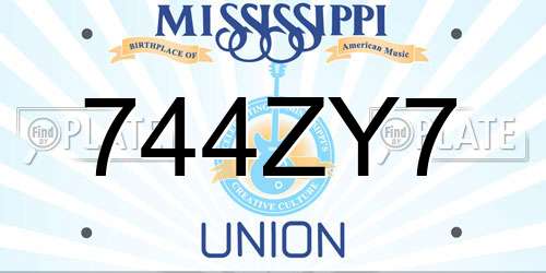 744ZY7 Mississippi License Plate