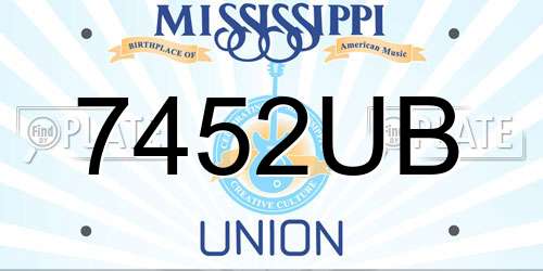 7452UB Mississippi License Plate