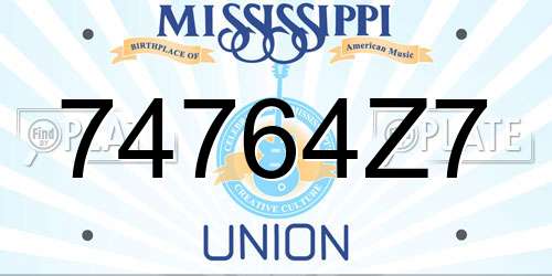 74764Z7 Mississippi License Plate