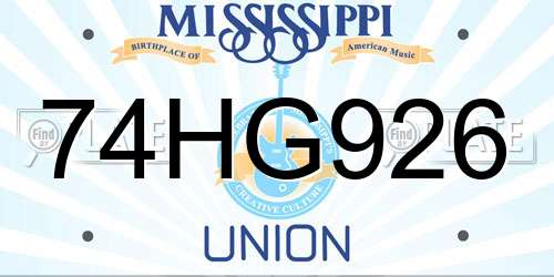 74HG926 Mississippi License Plate
