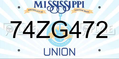 74ZG472 Mississippi License Plate