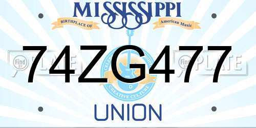 74ZG477 Mississippi License Plate