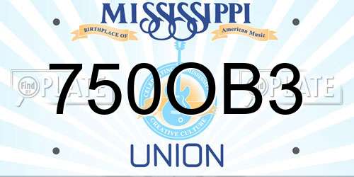 750OB3 Mississippi License Plate