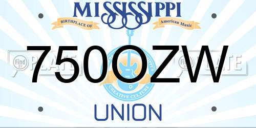750OZW Mississippi License Plate