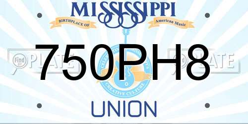 750PH8 Mississippi License Plate