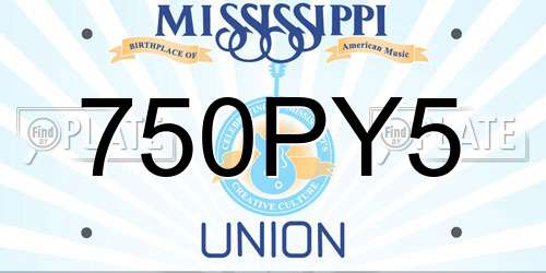 750PY5 Mississippi License Plate