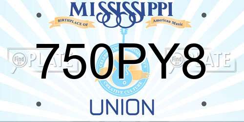 750PY8 Mississippi License Plate