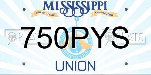 750PYS Mississippi License Plate