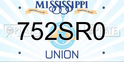 752SR0 Mississippi License Plate