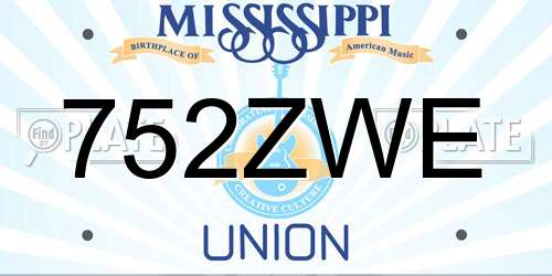 752ZWE Mississippi License Plate