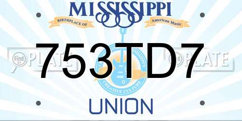 753TD7 Mississippi License Plate