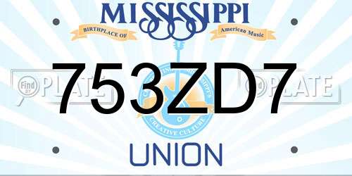 753ZD7 Mississippi License Plate