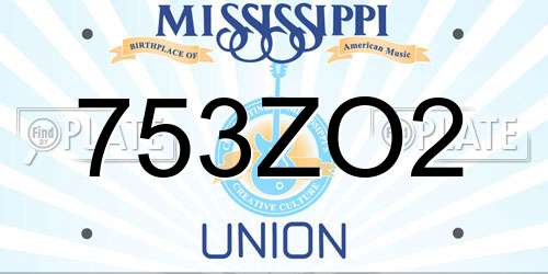 753ZO2 Mississippi License Plate
