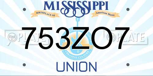 753ZO7 Mississippi License Plate