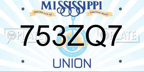 753ZQ7 Mississippi License Plate