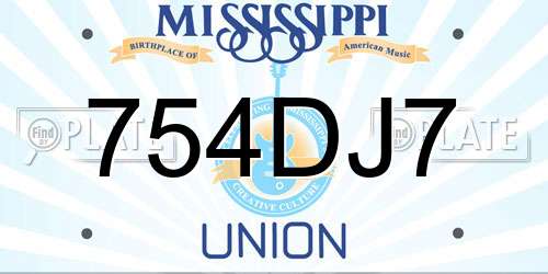 754DJ7 Mississippi License Plate