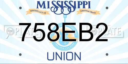 758EB2 Mississippi License Plate