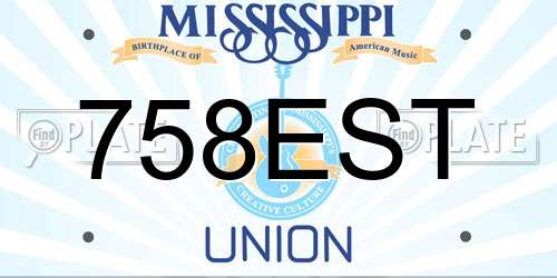 758EST Mississippi License Plate