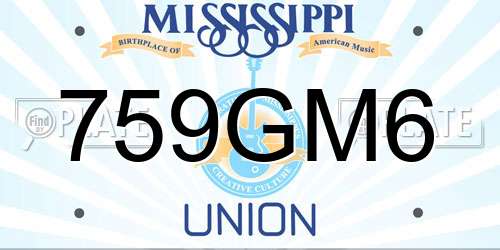 759GM6 Mississippi License Plate