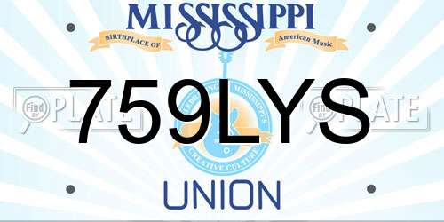 759LYS Mississippi License Plate